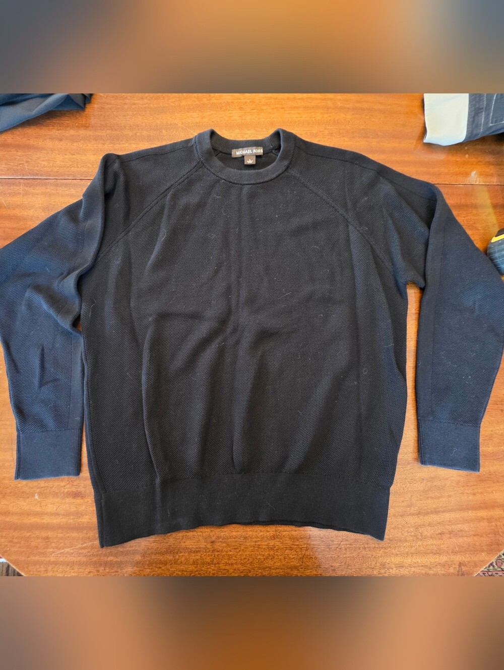 Michael Kors Black Textured Knit Crewneck Sweater Cotton Size Large L